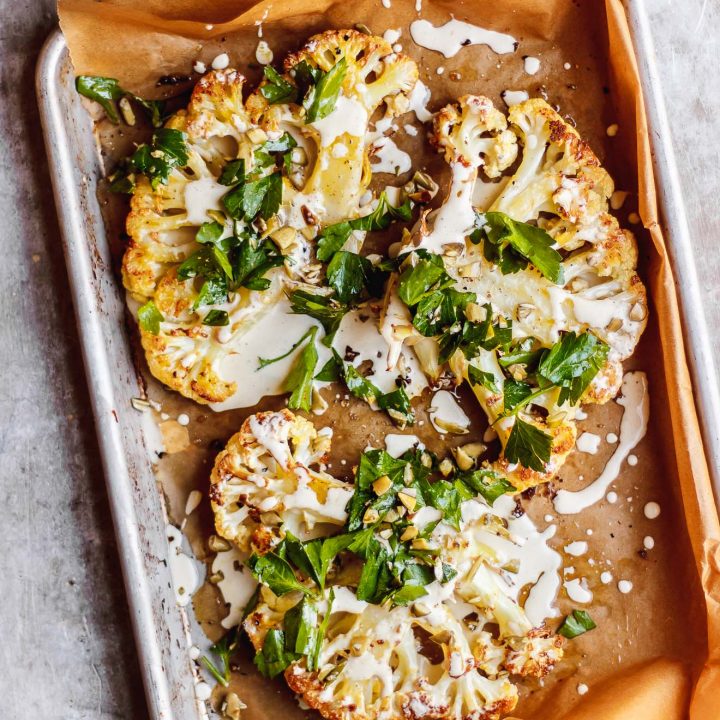 Herbed Cauliflower Steaks with Everyday Lemon Tahini Dressing