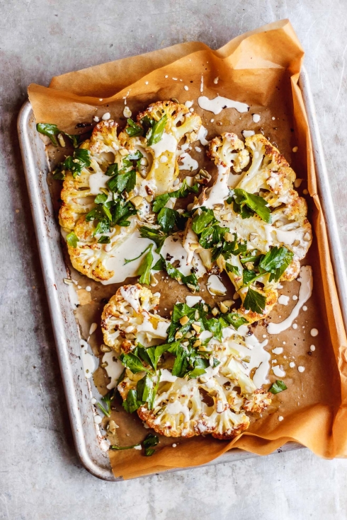 Herbed Cauliflower Steaks with Everyday Lemon Tahini Dressing