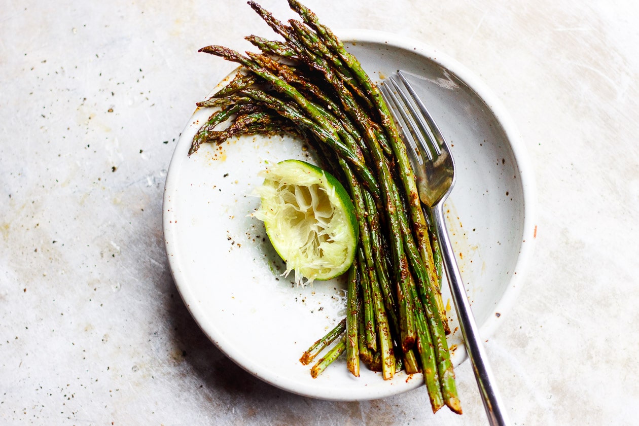 roasted asparagus in a bowl