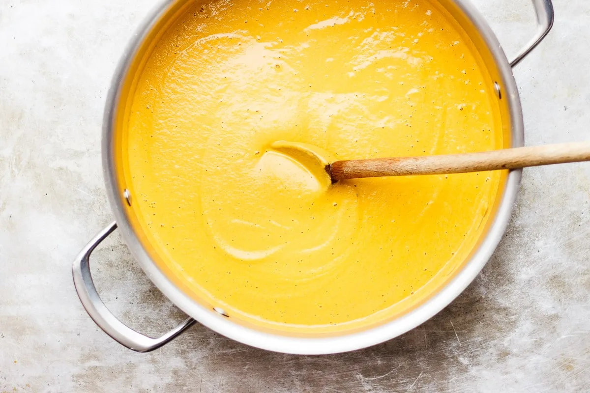 creamy carrot soup in a pot