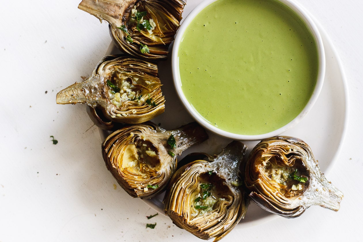 roasted artichokes with green goddess sauce