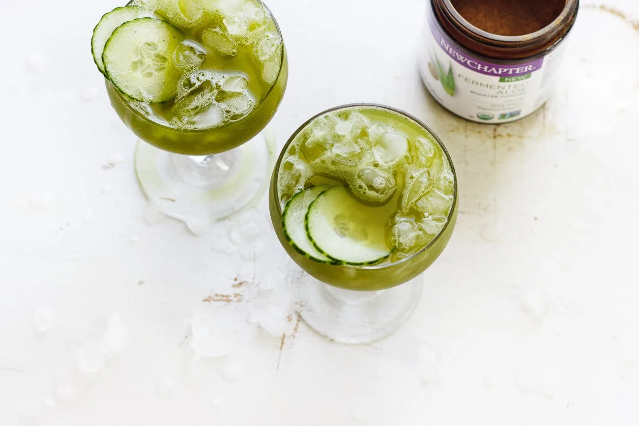 cucumber agua fresca in a martini glass