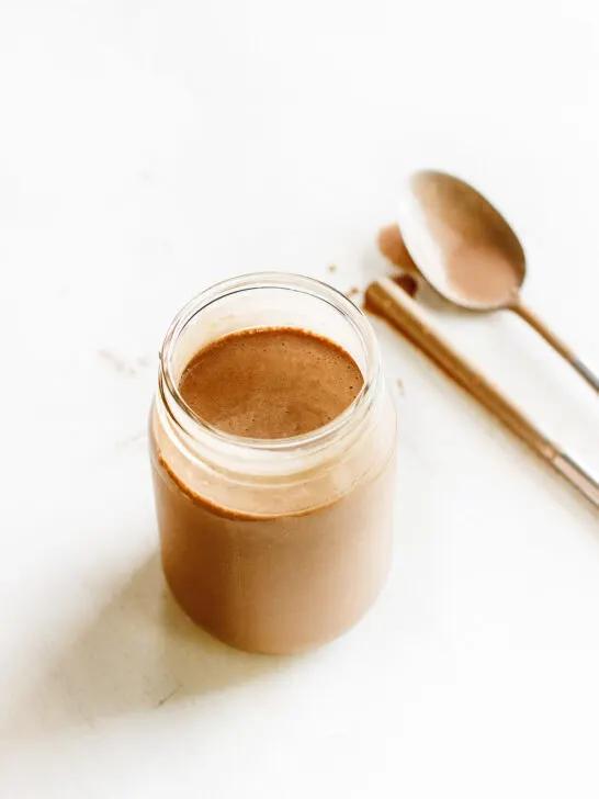 chocolate protein shake in jar