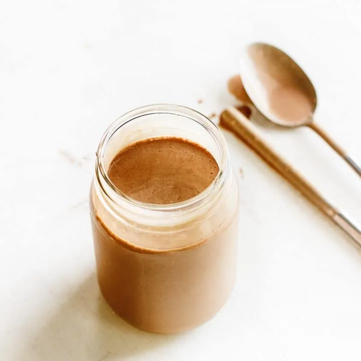 chocolate protein shake in jar