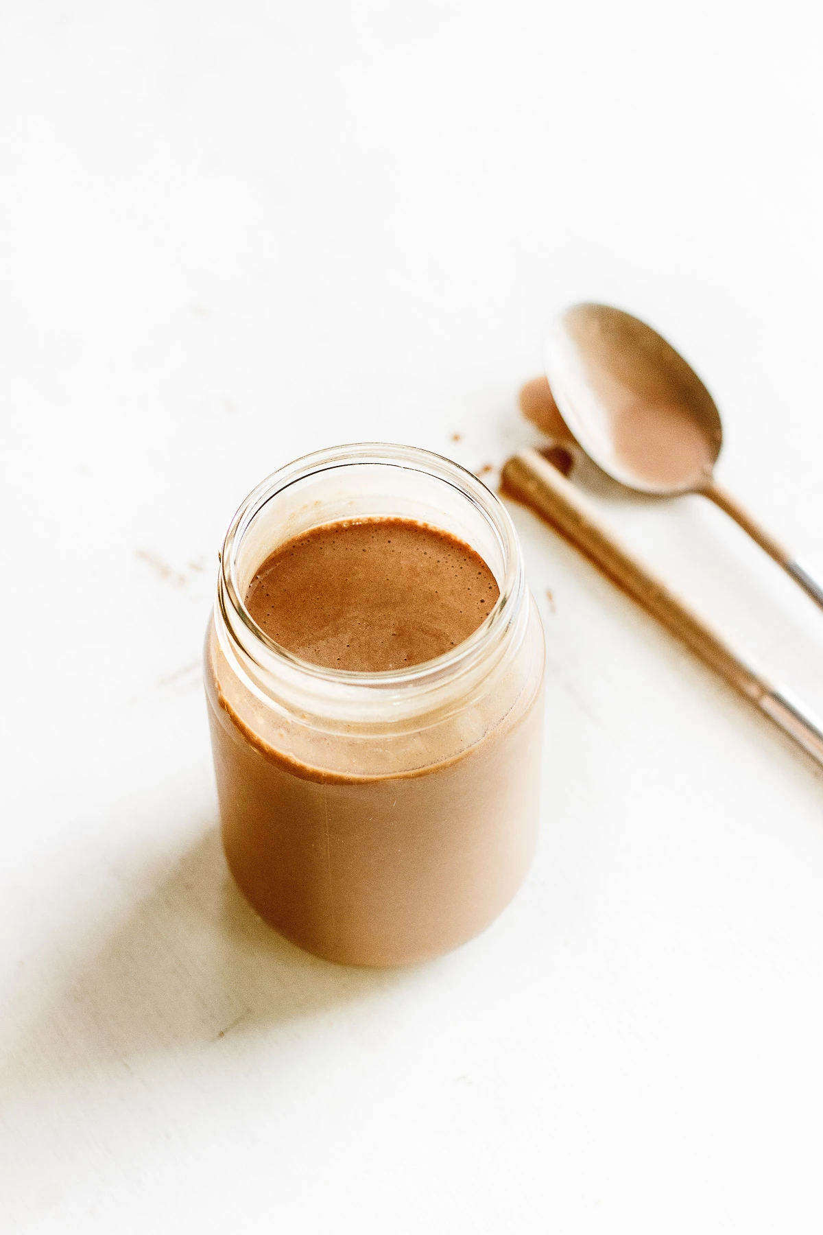 chocolate protein shake in jar