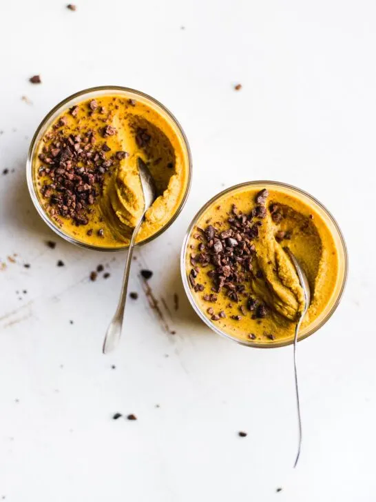 vegan pumpkin pudding with cacao nibs