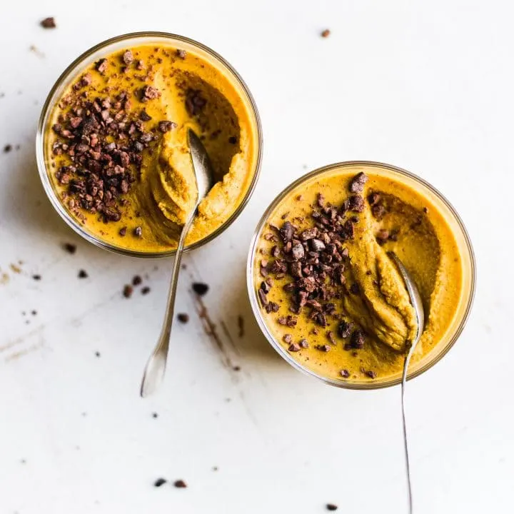 vegan pumpkin pudding with cacao nibs