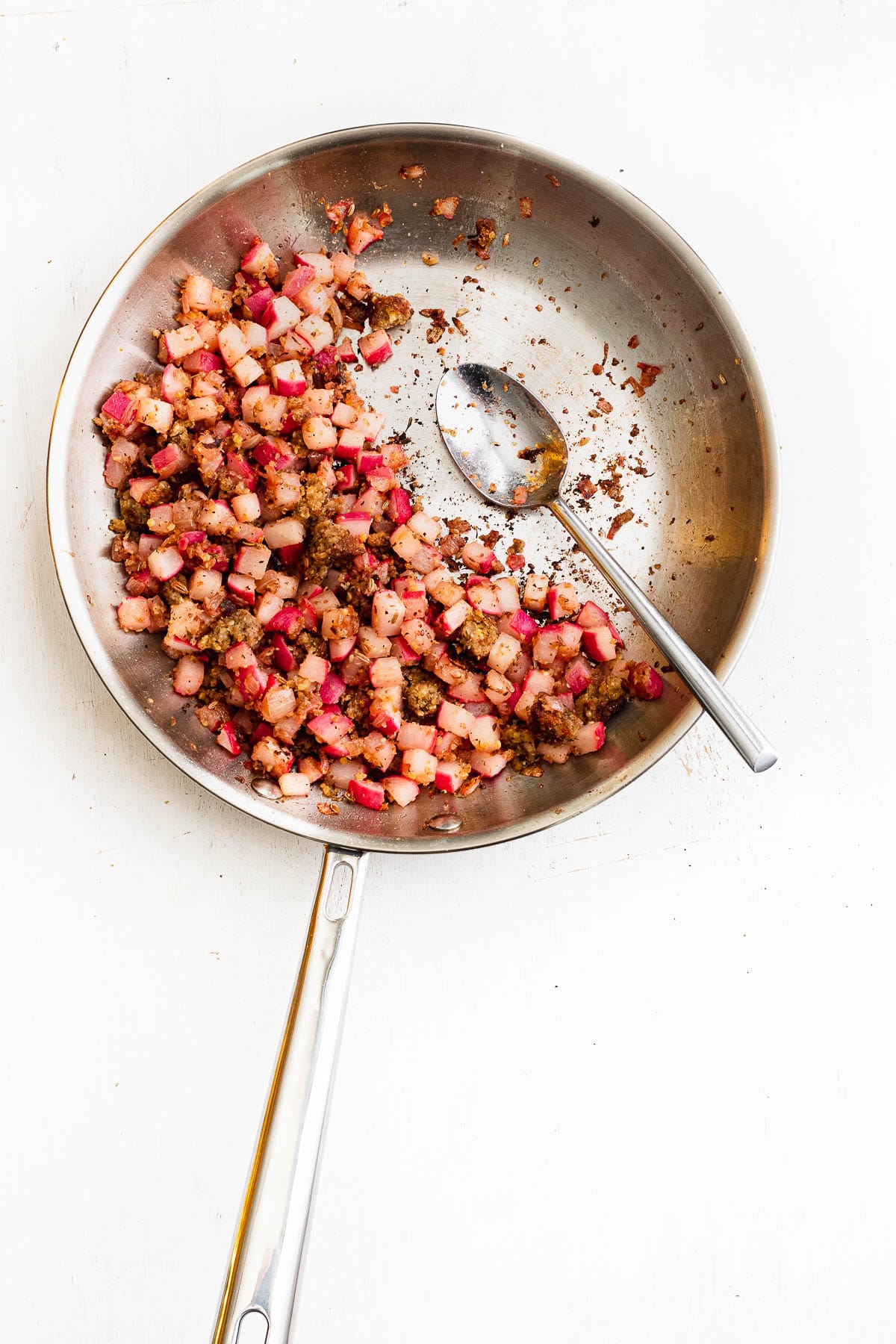 radish hash browns in a pan