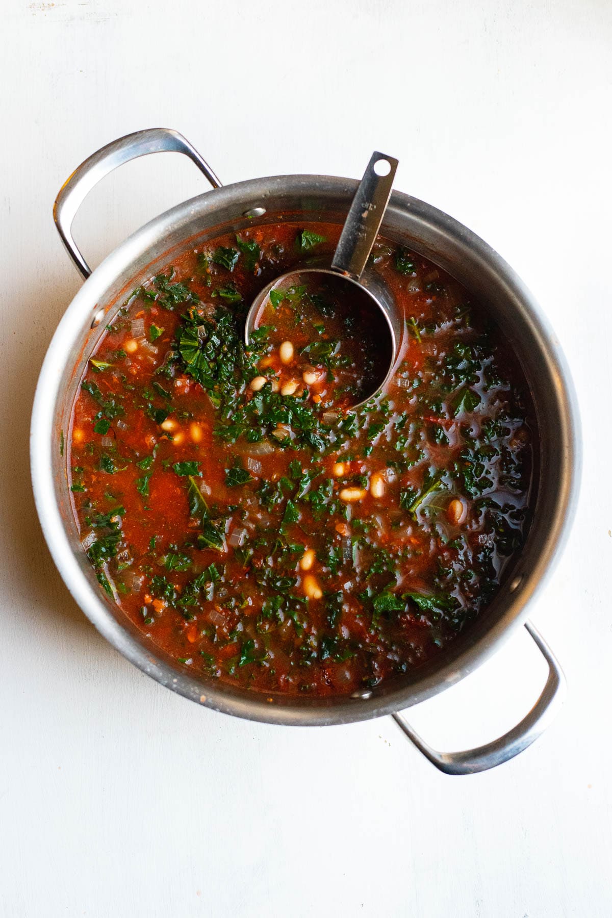 tomato kale soup in a large pot