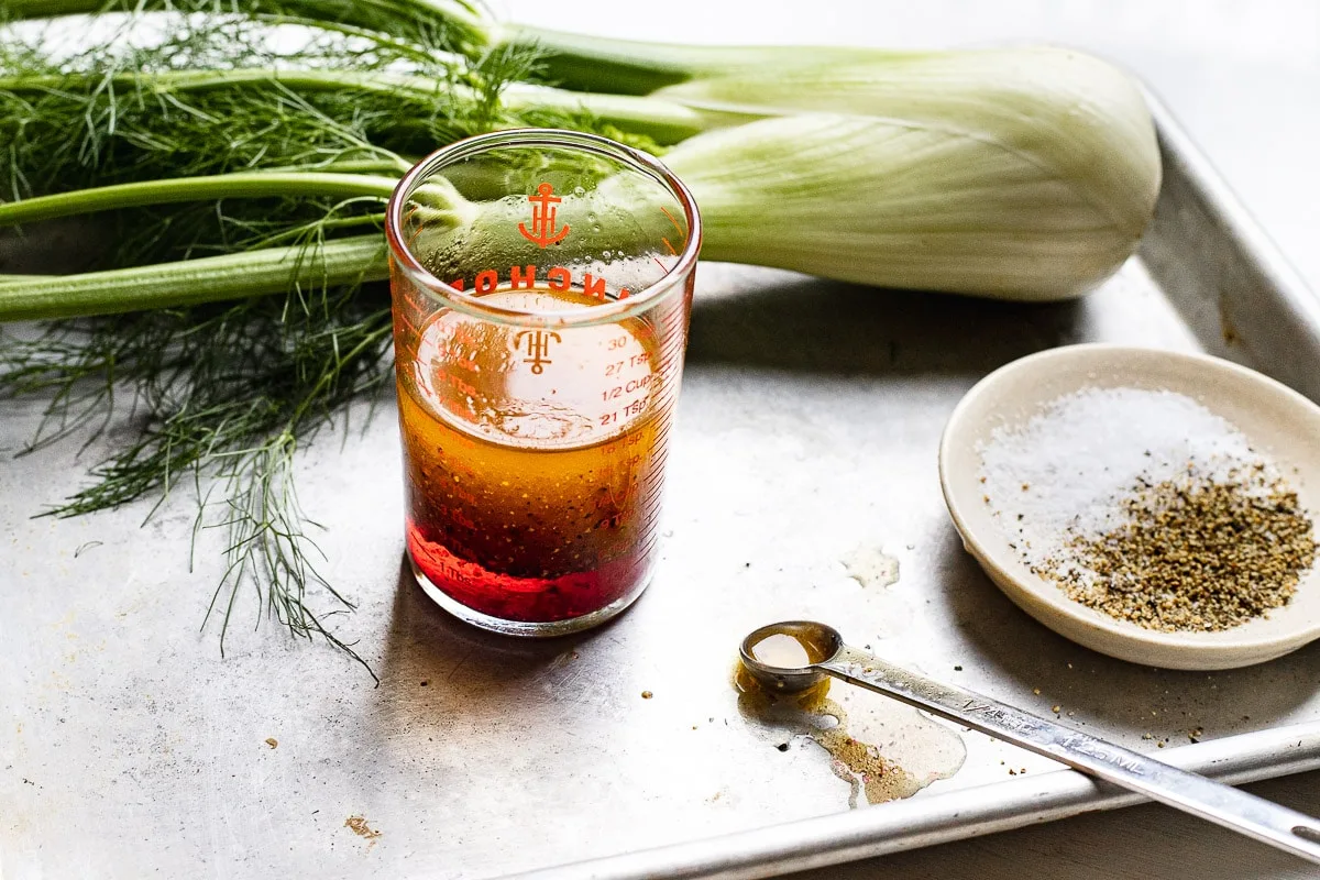 red wine vinaigrette on a tray