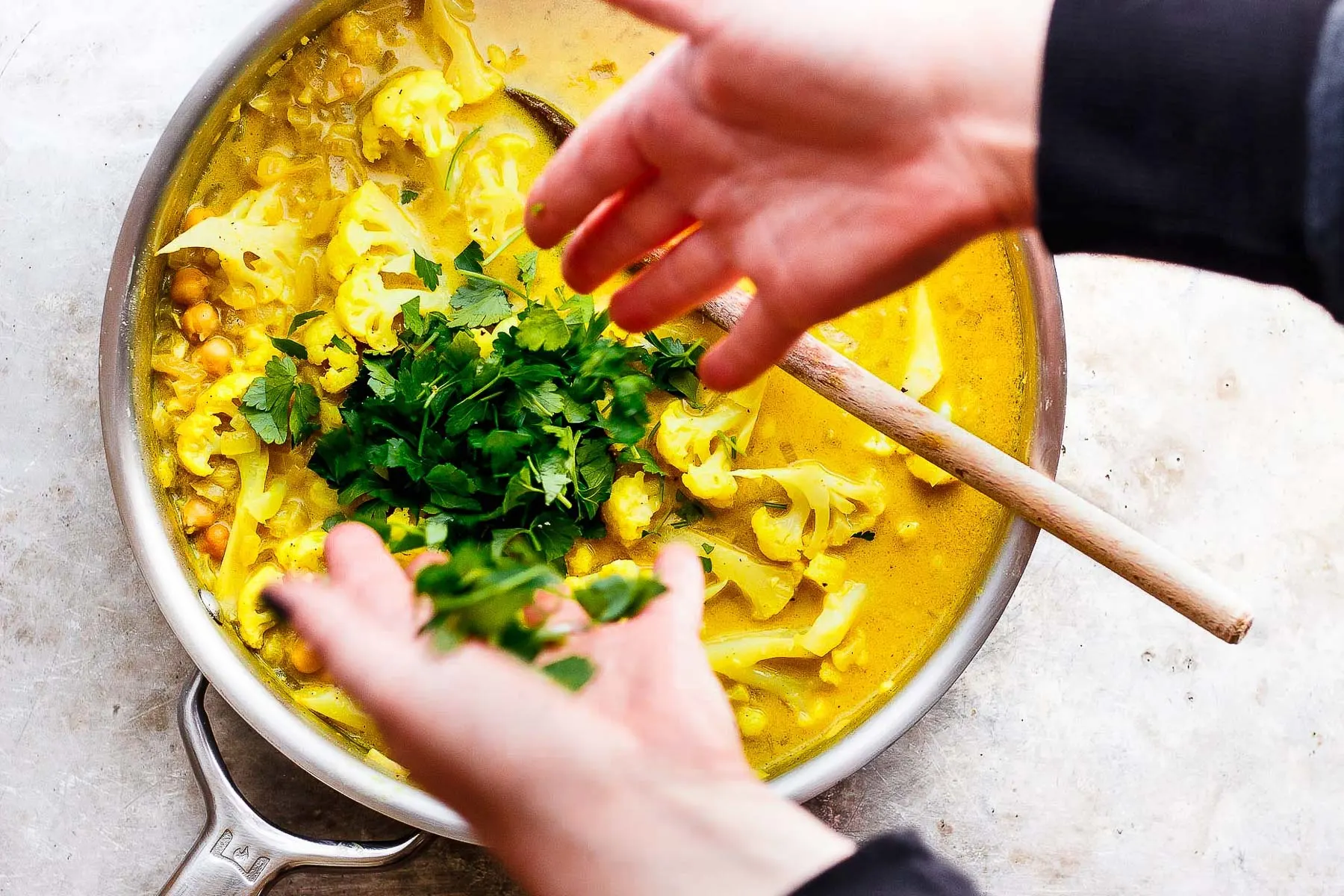 yellow vegetarian soup recipe with parsley