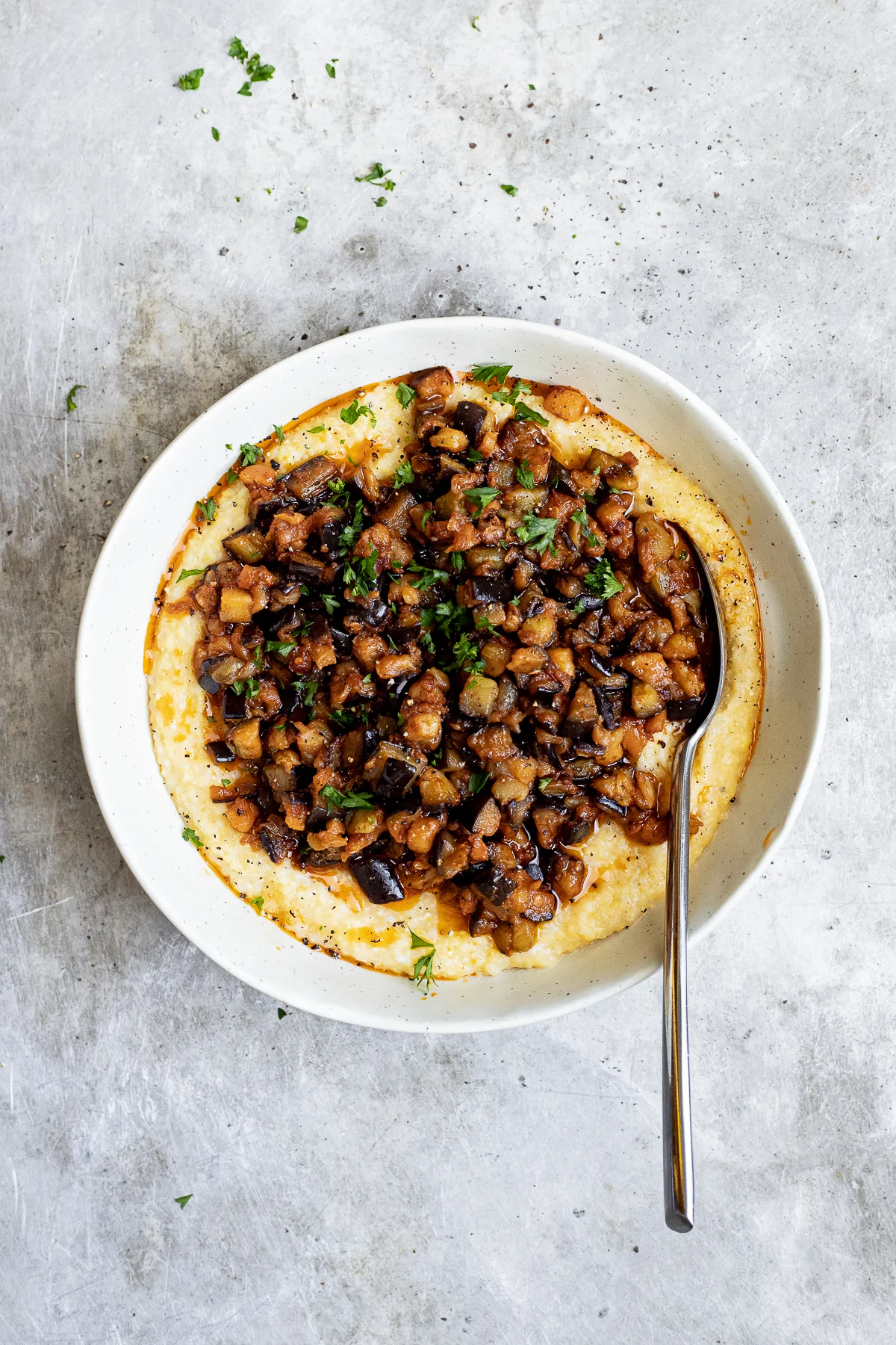 eggplant ragu on polenta