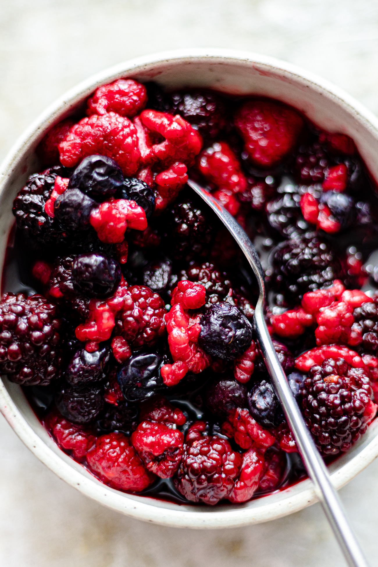 bowl of thawed frozen berries