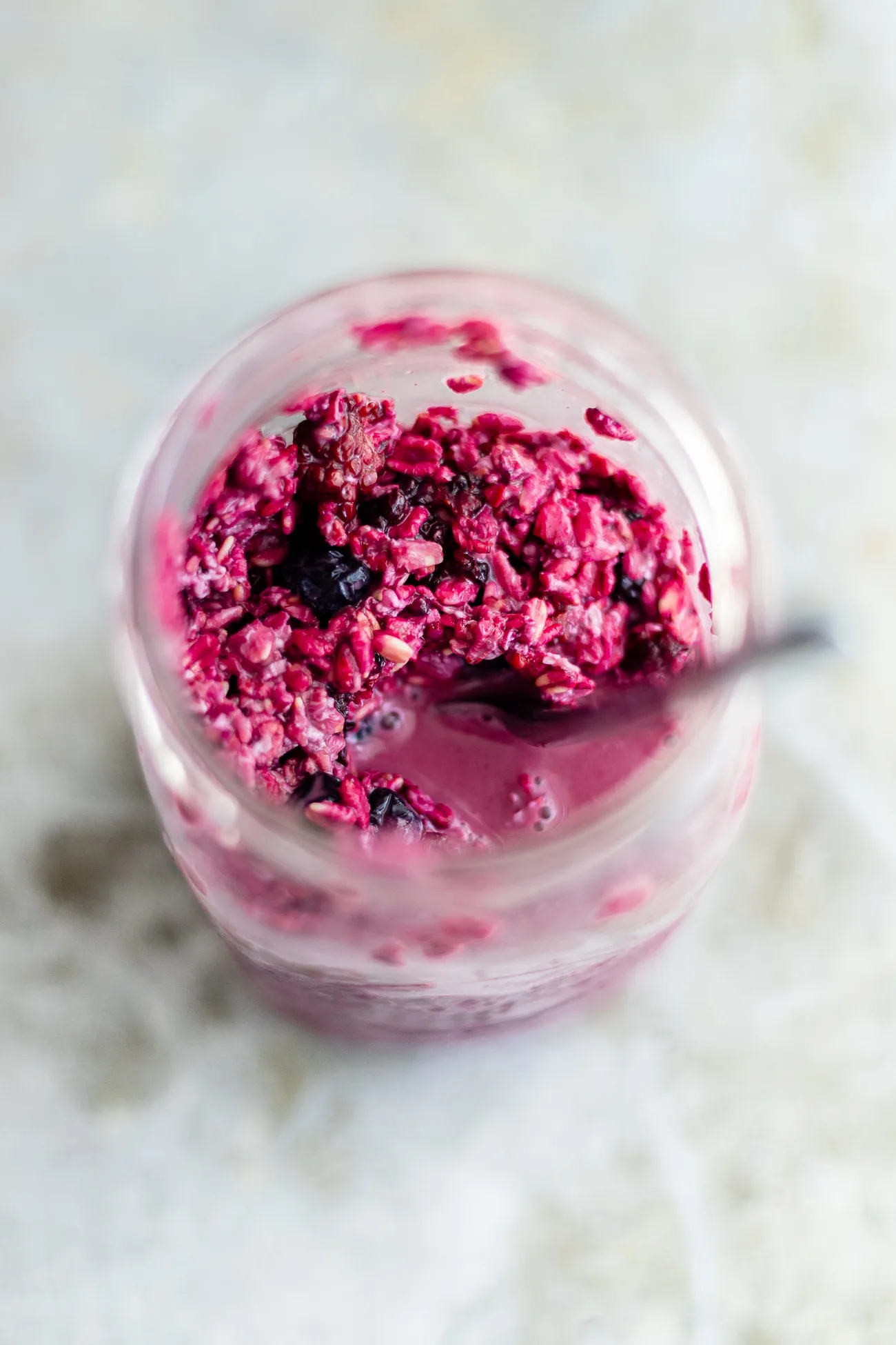 soaked berry oats in a jar