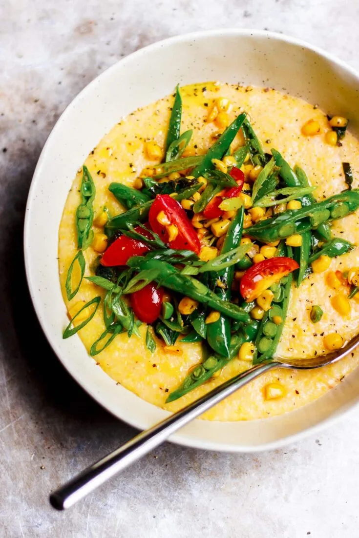 summer polenta with saut&eacute;ed farmers market vegetables